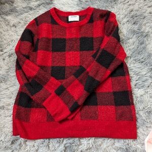 Old Navy Women's Red and Black Checkered Sweater